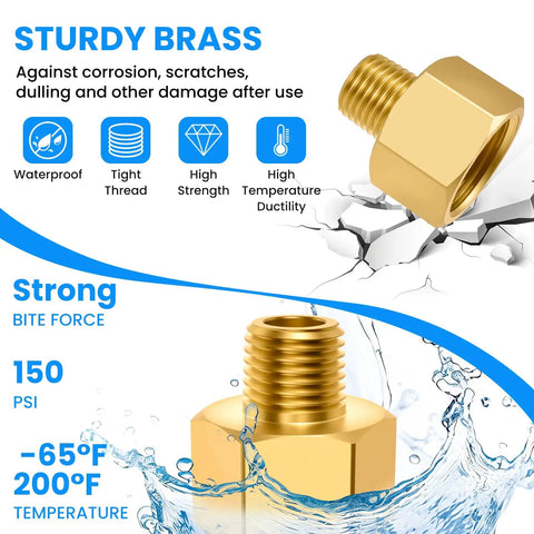 Brass Pipe Fitting Set Of Two One Quarter Inch NPT Male To One Half Inch NPT Female Reducer Adapters For Pipe Extensions Wet Environments Durable Brass Construction Easy Install on icy background