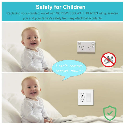 Child with 10 Pack Screwless Decorator Wall Plates for 2 Gang Outlets Switches and GFCI White Built Tough Polycarbonate Cover
