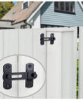 Stainless Steel Barn Door Lock Hardware Set With 180 Degree Flip Sliding Lock Latch for garden door, black finish, installed view