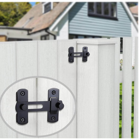 Stainless Steel Barn Door Lock Hardware Set With 180 Degree Flip Sliding Lock Latch for garden door, black finish, installed view