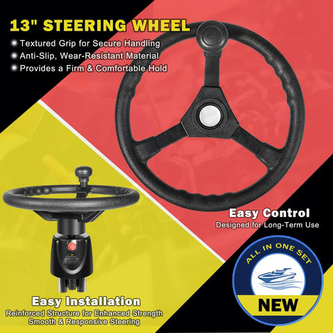 13 inch anti-slip steering wheel of 150HP Outboard Hydraulic Steering Kit with helm pump and corrosion-resistant features