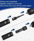 Half Inch Drive Deep Impact Socket Set with 6 Point Cr V Steel Sockets shown with adapters and tools for automotive maintenance.