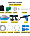 Complete accessories for 60 To 80 Foot Backyard Zip Line Kit With Steel Trolley And Spring Brake System for Kids and Adults.