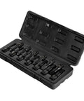 Open case displaying Impact Hex Driver Set 13-Piece 3/8 Inch Drive SAE And Metric in robust chrome molybdenum for auto maintenance.