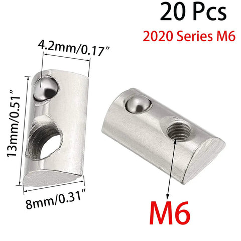 Drop In T Nut Set For Aluminum Extrusion 20 Pcs M6 Thread Spring Nuts with dimensions for 2020 Series