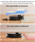 Dual carpet detection modes of LiDAR Robot Vacuum and Mop Combo with Auto Self-Empty Dock, 6000Pa Suction, showcasing mop holder attachment