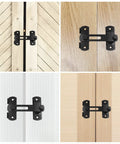 2 Pack Sliding Barn Door Lock Hardware Carbon Steel With Matte Black Finish For Barn Doors Cabinets Windows Closets Gate Latches, Durable Rust Resistant Door Locks For Indoor Use, Secure Latching And Easy To Install, installed on various wooden surfaces.