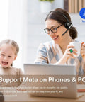 Woman wearing Wireless Headset With Microphone For PC And Phone, V5.2 Noise Cancelling Mic, USB Dongle in home setting