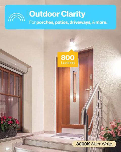 Entrance with stairs illuminated by Outdoor Dusk To Dawn A19 LED Bulbs With Photocell Sensor, 800 Lumens, 3000K warm white