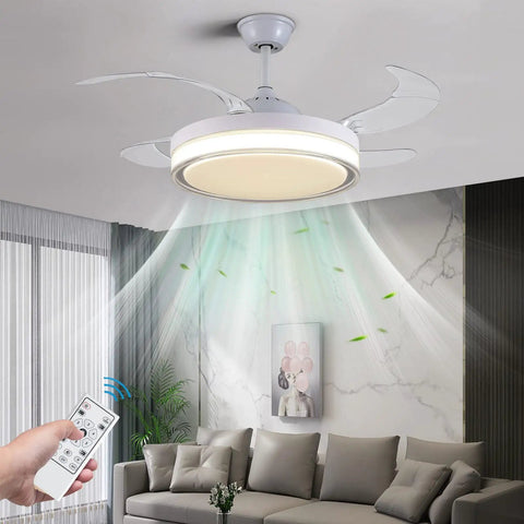 42 Inch Ceiling Fan With Lights And Remote Control Dope Retractable Blades Chandelier Style White Finish Memory Function