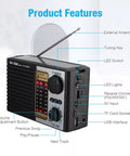 Solar Portable FM AM SW Radio Bluetooth Speaker MP3 Player With Rechargeable Battery LED Flashlight All In One Dual Speakers