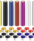 Slick PVC Heat Shrink Wine Capsules Paired With Wooden T Shape Stoppers And Sealing Plugs For DIY Cellar Wraps and Home Winemaking Craft Kits in various colors.