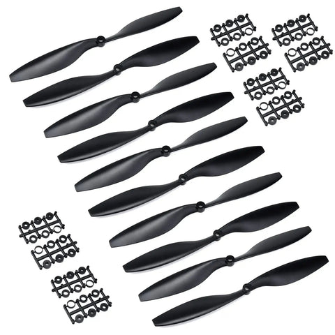 RC Propeller Set 10x4.5 Inch FPV Propellers, Two Blade Plastic Black With Adapter Rings, 5 Pairs For Fixed Wing Aircraft
