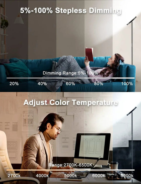 Smart RGB Floor Lamp With Alexa And Google Home, WiFi App Control, Remote Dimming, Lit Color Modes in living room and office
