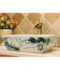 SDVantage Vessel Sink Retro Bathroom Vessel Vanity Sink Ceramic Vessel Sink Above Counter Bathroom Vessel Vanity Sink Rectangle Art Basin with floral design