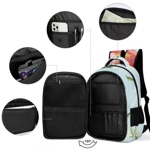 Red Poppy Watercolor Print Backpack For Men And Women, open compartments, durable polyester, large capacity, organized storage
