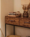 Oil Rubbed Bronze Antique Zinc Alloy Cabinet Handles 6.3 Inch Hole Center Pulls on wooden console table in living room