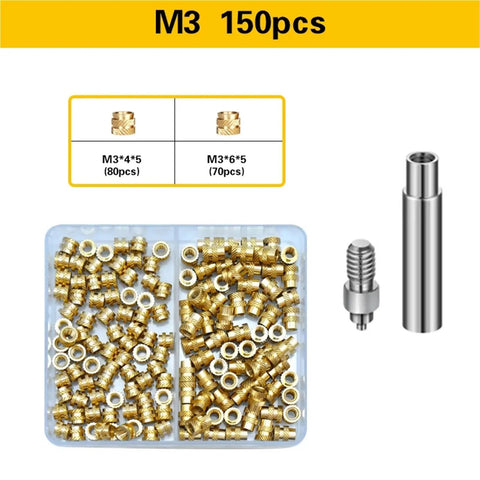 Two Sets Insert For 3D Printing Tip Tool Brass Threaded Knurled Nuts Assortment Kit M3 150 Pieces Great For DIY 3D Printer Projects