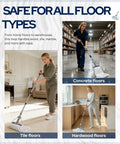 Built Tough 59 Inch Commercial String Mop System in action on tile, concrete, and hardwood floors for versatile cleaning.