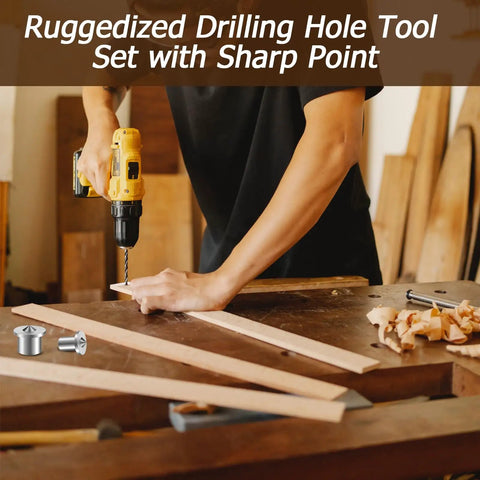 Rock Solid Stainless Steel Dowel Pins Center Point Set With 40 Pieces Precision Drilling Template for precise wood drilling.