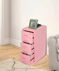 Heavy Duty Steel Rolling File Cabinet With Secure Key Lock And Smooth Swivel Casters For Under Desk Office Organizing, pink, sleek design.