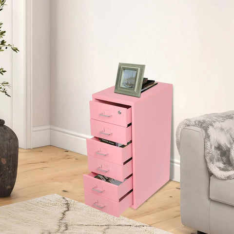 Heavy Duty Steel Rolling File Cabinet With Secure Key Lock And Smooth Swivel Casters For Under Desk Office Organizing, pink, sleek design.