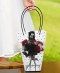 Plastic Flower Bouquet Bag With Handle For Floral Arrangements And Weddings holding roses, dotted design