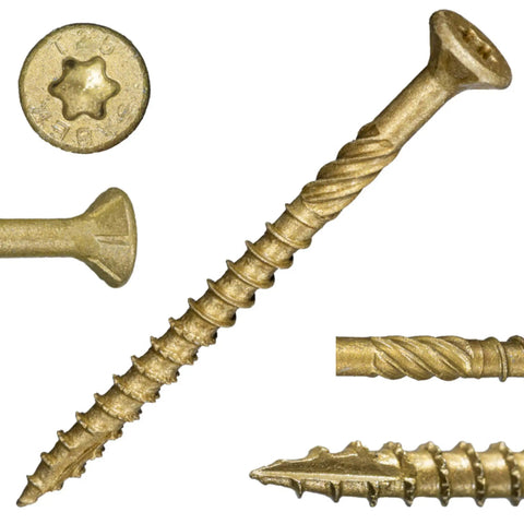 Number Nine Two And A Half Inch Tan Exterior Deck Screws With Star Drive XL1500 Coating For Outdoor Projects Pro Grade DIY