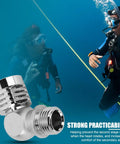 Divers underwater with Universal Scuba 2nd Stage Swivel Adaptor Brass Chrome Plated for Standard Regulators, showcasing rotation feature