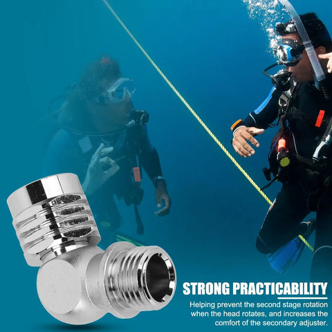 Divers underwater with Universal Scuba 2nd Stage Swivel Adaptor Brass Chrome Plated for Standard Regulators, showcasing rotation feature