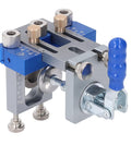 Self Centering Dowel Jig Kit With Adjustable Drill Guide And Six Heavy Duty Bushings Plus Three Carbide Bits For Hassle Free Furniture Assembly And Diy Woodworking Projects That Deliver Dead Nuts Alignment Every Time, close-up view showing adjustable components.