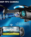 Camera Drone For Adults 1080P HD Foldable Quadcopter with adjustable lens and smartphone display showing landscape view, VR experience.