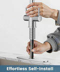 Hurran Kitchen Sink Faucet with Pull Down Sprayer, Brushed Nickel 2 Handles, being installed easily in a kitchen sink.