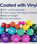 Colorful stack of vinyl coated hex dumbbells with various weights, similar to Pair Of 1Lb Thick Vinyl Coated Hex Dumbbell Hand Weights.