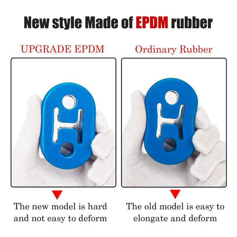Comparison of Beefed-Up EPDM Exhaust Hangers For Muffler Bushing Insulator, showing upgrade and ordinary rubber.