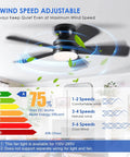 41 Inch Black Flush Mount Ceiling Fan With Lights Remote Control Dope Quiet DC Motor 6 Speed Reversible 3CCT LED