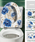Elongated Toilet Seat Cover Quiet Close featuring floral design, grip-tight bumpers, and stainless steel hinges.