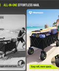 Massive 400L Collapsible Beach Wagon With 10 Inch Balloon Wheels For Sand, 54 Inch Long Extra Large Cart on beach