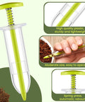 Six Piece Mini Seed Dispenser Kit With Two Transplanting Tools And Seed Planter in fluorescent yellow, spring press design