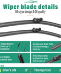 Audi Q8 Wiper Blades Set 26 Inch Front 20 Inch Front 16 Inch Rear All Weather Replacement Pack Of 3 feature details diagram