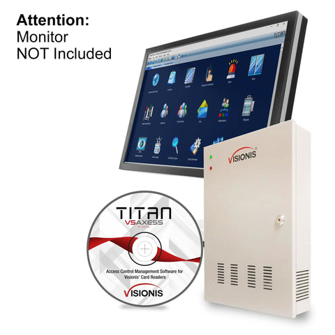 Four Door Pro Grade Access Control Panel With TCP IP Wiegand, metal enclosure and CD, shown with monitor not included