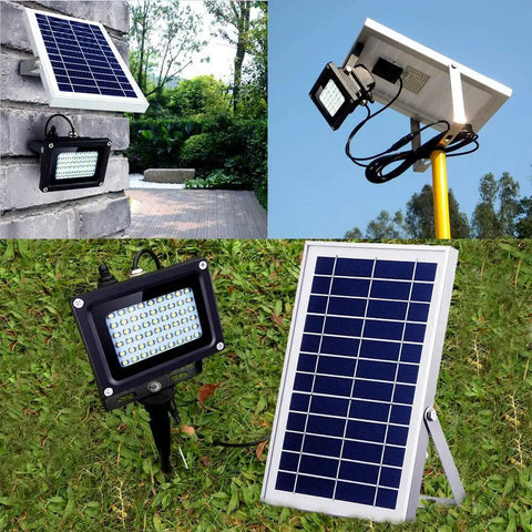 JUDYSSY Outdoor Solar Flood Lights,with Auto-Induction Day and Night Waterproof Solar Powered Security Light setup on wall and ground