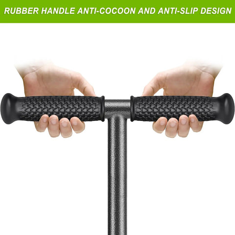 Manual Lawn Aerator With Four Stainless Steel Core Plugs And Soil Core Storage Tray handle with anti-slip rubber grips