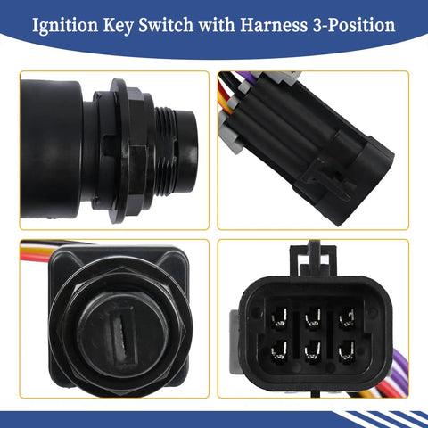Ignition Key Switch With Harness For Mercury Marine Quicksilver Outboard Motors, 3-Position Replacement 8M0059686