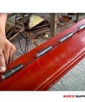 Installation of Beefy Heavy Duty Weldable Barrel Hinges 4 Pack 3 Inch By 3 Quarter Inch 15 Thirty Second Inch Pin on red metal door