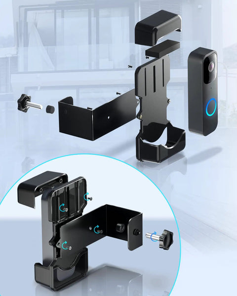 Anti Theft Video Doorbell Mount With Adjustable Height From 3.7 To 5.1 Inches No Drill Bracket shown in exploded view