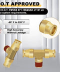 Brass 3/8 in OD to 1/4 in NPT tee push-to-connect air brake fittings, 3 pcs (close-up)