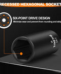Impact Socket Set 1/2 Inch Drive, 65-Piece Kit With Deep And Shallow Metric And SAE Sockets, recessed hexagonal socket