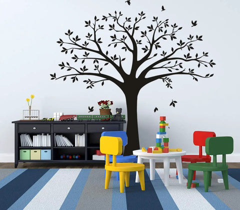 Epic Family Tree Wall Decal For Home Decor, Massive Vinyl Tree Sticker 220 X 250 Cm In Black in colorful nursery setting
