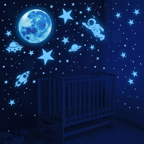 Glow In The Dark Stars And Planets Wall Sticker Set With 531 Pieces For Kids Room Decor Galaxy Theme Spacecraft Astronaut Rocket Aliens